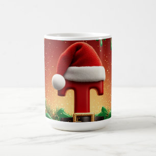 Kerstman Hoed Initiaal T Voor Familienaam Koffiemok