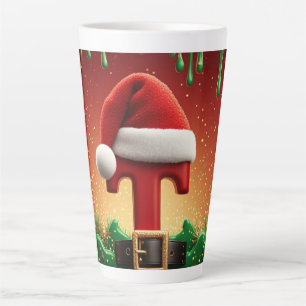 Kerstman Hoed Initiaal T Voor Familienaam Latte Mok