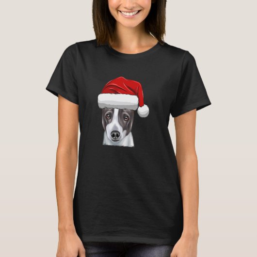 Kerstman Hoed Italiaanse Windhond Hond T-shirt (Voorkant)