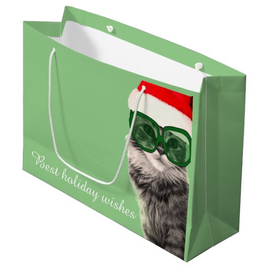 Kerstman hoed kat, kerstcadeau groot cadeauzakje (Voorkant Gekanteld)