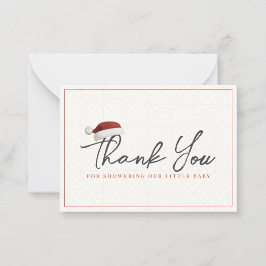 Kerstman Hoed Kerst Baby Shower Bedankt Notitiekaartje (Voorkant)