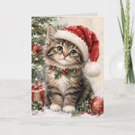 Kerstman Hoed Kerstkat Feestdagen Kaart