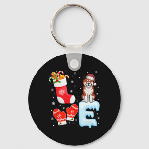 Kerstman Hoed Kerstkous Vakantie Akita Dog Lov Sleutelhanger