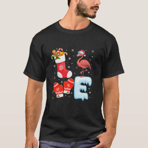 Kerstman Hoed Kerstkous Vakantie Flamingo Liefde T-shirt