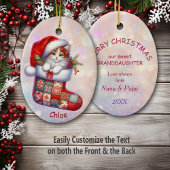 Kerstman hoed kitten in kous kleindochter keramisch ornament