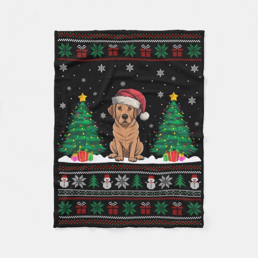 Kerstman Hoed Labrador Hond Kerstboom Lights Ugly Fleece Deken (Voorkant)