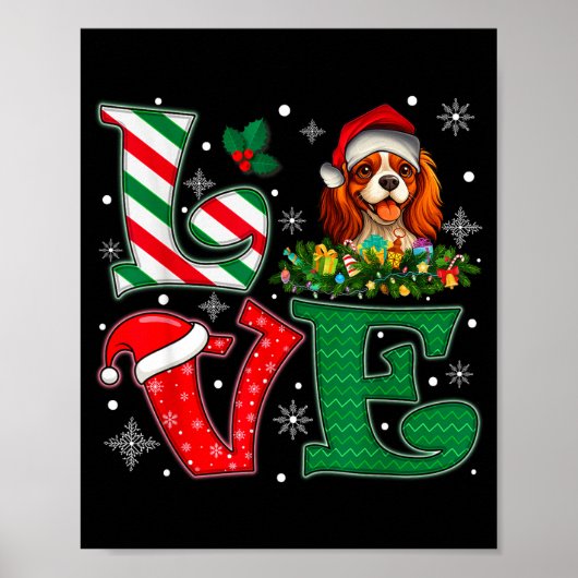 Kerstman Hoed Liefde Cavalier King Charles Spaniel Poster (Voorkant)