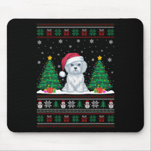 Kerstman Hoed Maltese hond Kerstboom Lights Ugly S Muismat