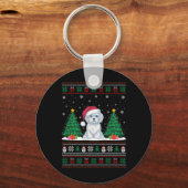 Kerstman Hoed Maltese hond Kerstboom Lights Ugly S Sleutelhanger (Voorkant)