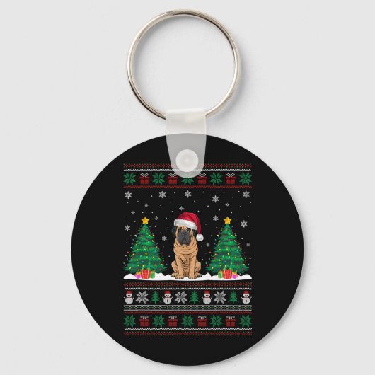 Kerstman Hoed Mastiff Hond Kerstboom Lights Ugly S Sleutelhanger (Voorkant)