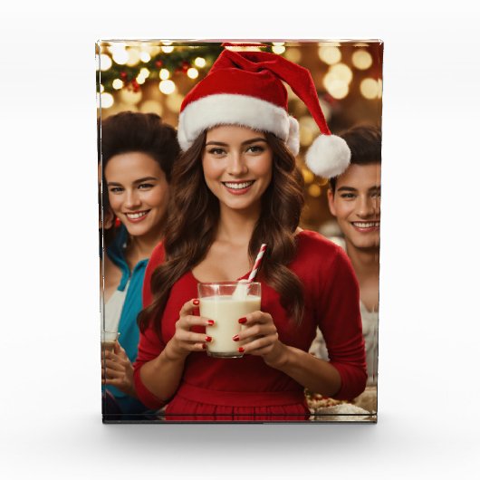 Kerstman Hoed Meisje en Jongen Photo Block Fotoblokken (Voorkant)