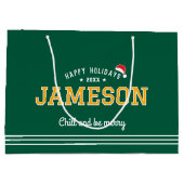 Kerstman Hoed Naam Typografie Green Gold Groot Cadeauzakje (Achterkant)