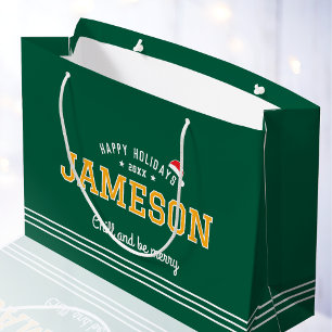 Kerstman Hoed Naam Typografie Green Gold Groot Cadeauzakje