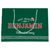 Kerstman Hoed Naam Typografie Groen Rood Groot Cadeauzakje (Voorkant)