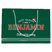 Kerstman Hoed Naam Typografie Groen Rood Groot Cadeauzakje (Achterkant)