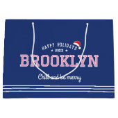 Kerstman Hoed Naam Typografie Marine Roze Rood Groot Cadeauzakje (Voorkant)