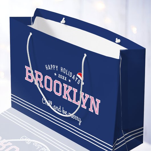 Kerstman Hoed Naam Typografie Marine Roze Rood Groot Cadeauzakje