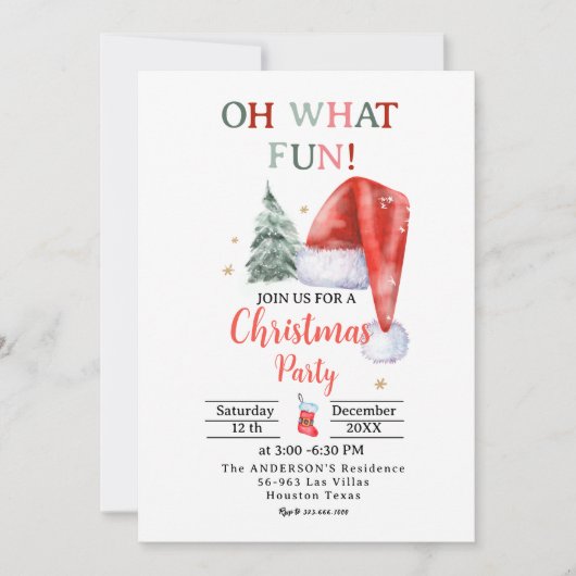Kerstman Hoed Oh Wat Een Feest Kerstfeest Kaart (Voorkant)