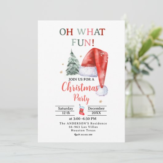 Kerstman Hoed Oh Wat Een Feest Kerstfeest Kaart (Staand voorkant)