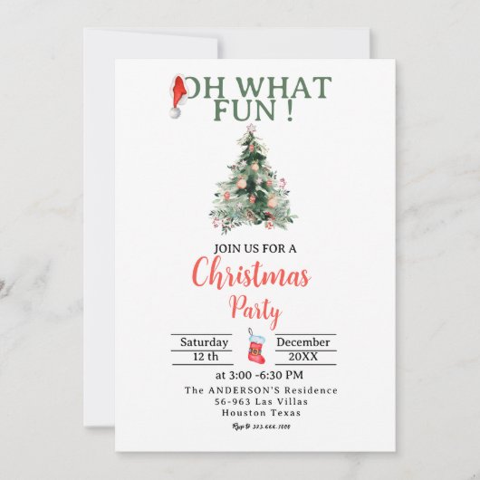 Kerstman hoed oh wat leuke kerst party uitnodiging (Voorkant)