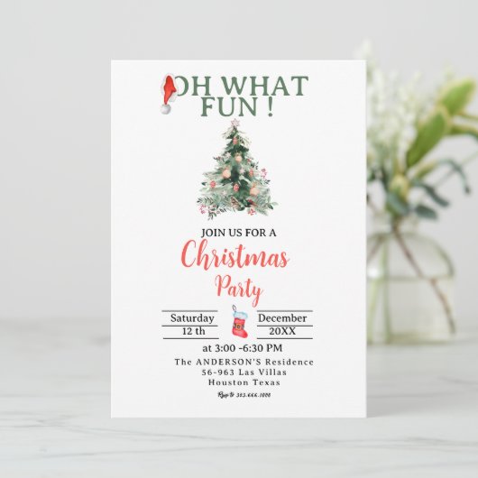 Kerstman hoed oh wat leuke kerst party uitnodiging (Staand voorkant)