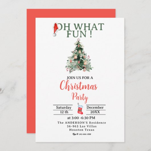 Kerstman hoed oh wat leuke kerst party uitnodiging (Voorkant / Achterkant)