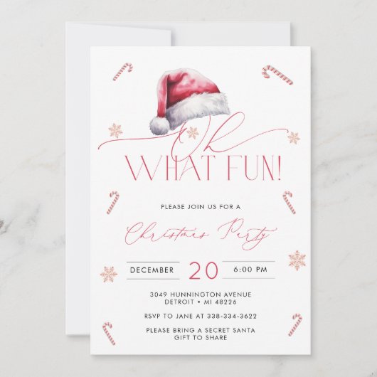Kerstman hoed oh wat leuke kerst party uitnodiging (Voorkant)