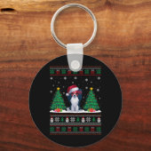 Kerstman Hoed Papillon Hond Kerstboom Lights Ugly Sleutelhanger (Voorkant)