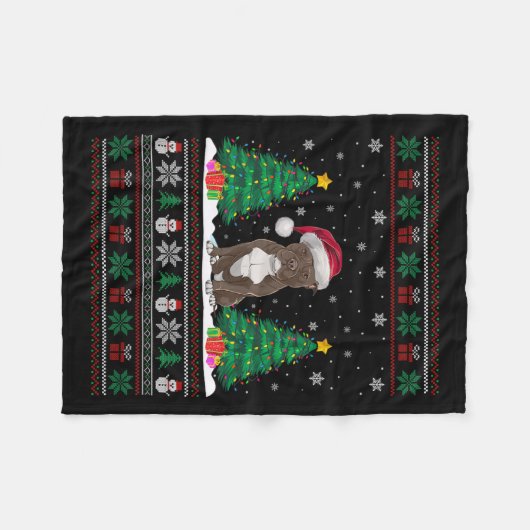 Kerstman Hoed Pitbull Hond Kerstboom Lights Ugly S Fleece Deken (Voorkant (Horizontaal))