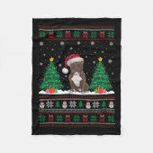 Kerstman Hoed Pitbull Hond Kerstboom Lights Ugly S Fleece Deken (Voorkant)