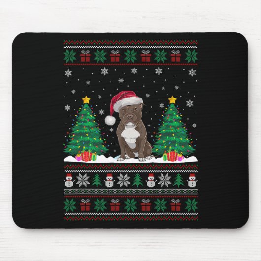 Kerstman Hoed Pitbull Hond Kerstboom Lights Ugly S Muismat (Voorkant)