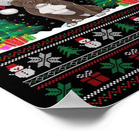 Kerstman Hoed Pitbull Hond Kerstboom Lights Ugly S Poster (Hoek)