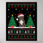 Kerstman Hoed Pitbull Hond Kerstboom Lights Ugly S Poster (Voorkant)