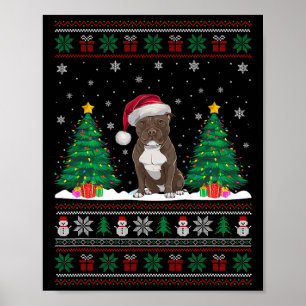 Kerstman Hoed Pitbull Hond Kerstboom Lights Ugly S Poster