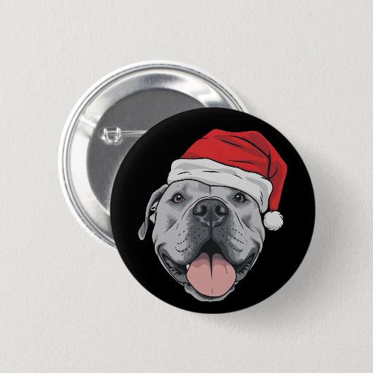 Kerstman Hoed Pitbull Pit Kerstmis Xmas Huisdier H Ronde Button 5,7 Cm (Voorkant /achterkant)