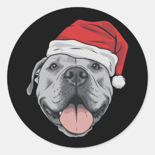 Kerstman Hoed Pitbull Pit Kerstmis Xmas Huisdier H Ronde Sticker