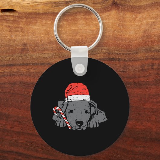 Kerstman hoed pitbull pitbull pitdog kerst kerst v sleutelhanger (Voorkant)