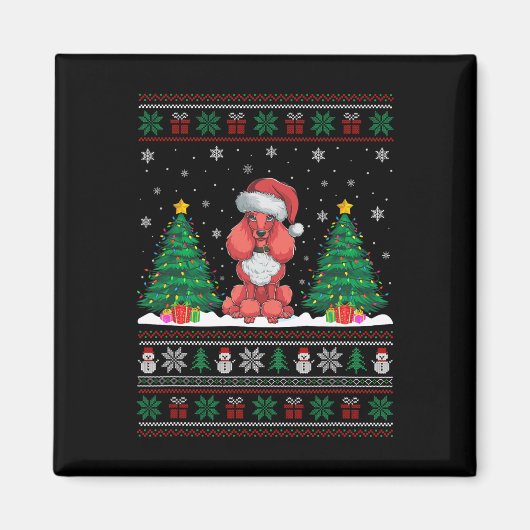 Kerstman Hoed Poedel Hond Kerstboom Lights Ugly Sw Magneet (Voorkant)