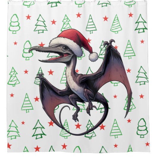 Kerstman hoed pterodactyl douchegordijn (Voorkant)