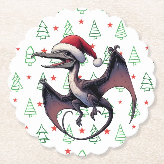 Kerstman hoed pterodactyl kartonnen onderzetters (Voorkant)