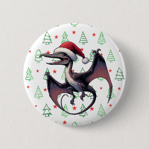 Kerstman hoed pterodactyl ronde button 5,7 cm
