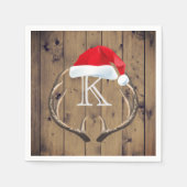 Kerstman Hoed Rendier Antlers Monogram Servetten (Voorkant)