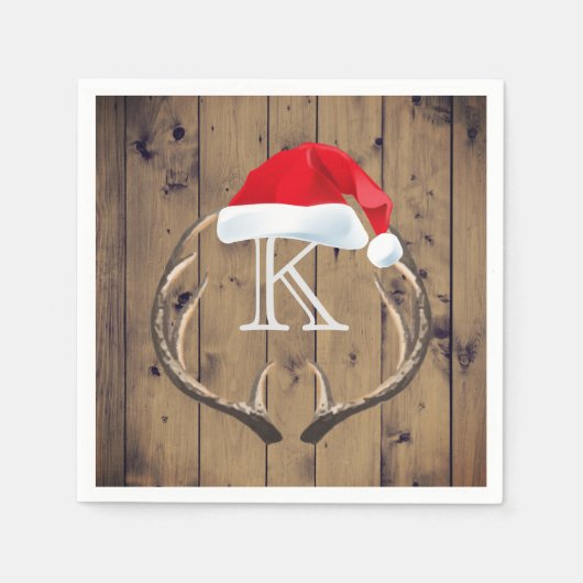 Kerstman Hoed Rendier Antlers Monogram Servetten (Voorkant)