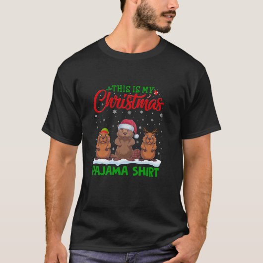 Kerstman hoed rendier bever kerstpyjama t-shirt (Voorkant)