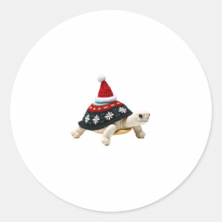 Kerstman Hoed Schildpad - Vintage Zeeschildpad Ker Ronde Sticker