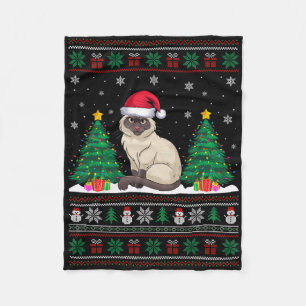 Kerstman Hoed Siamese Kat Kerstboom Lights Ugly S Fleece Deken