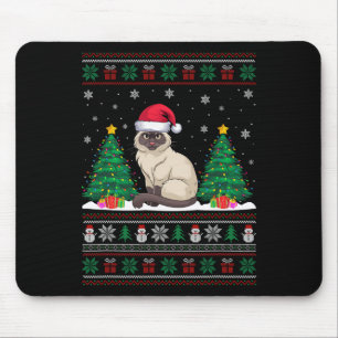 Kerstman Hoed Siamese Kat Kerstboom Lights Ugly S Muismat