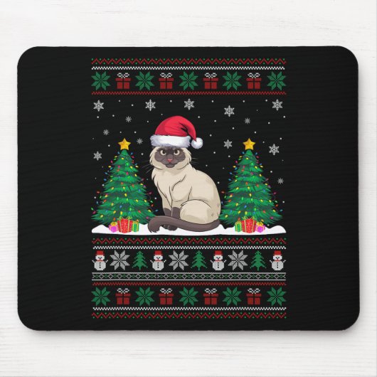 Kerstman Hoed Siamese Kat Kerstboom Lights Ugly S Muismat (Voorkant)