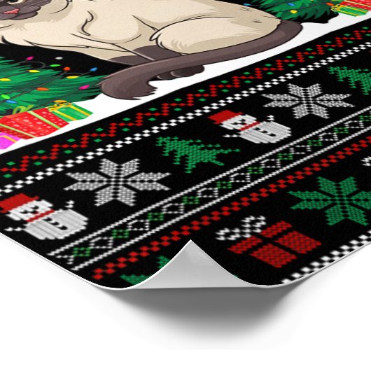 Kerstman Hoed Siamese Kat Kerstboom Lights Ugly S Poster (Hoek)
