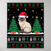 Kerstman Hoed Siamese Kat Kerstboom Lights Ugly S Poster (Voorkant)